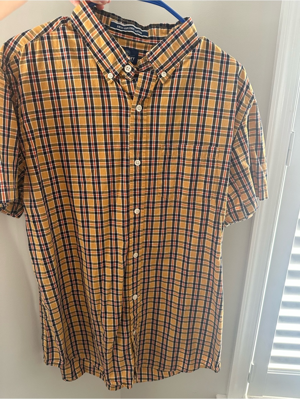 Old Navy Short-Sleeve Plaid Button-Down Shirt - Yellow/Navy